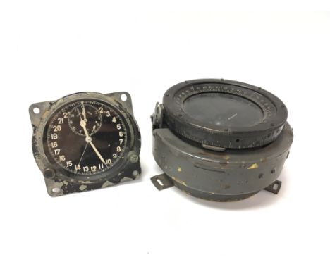 A rare late 1930s to early 1940s Smiths (Jaeger Le Coulter made) Spitfire 24 hour aircraft cockpit clock displaying luminous 