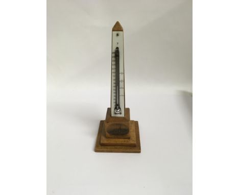 Mauchline ware souvenir thermometer for 'the new Jetty Margate' the sycamore base in the form of an obelisk, with ivorine tem