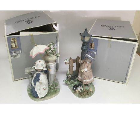 Two boxed Lladro figures, 'Glorious Spring' and 'Fall Clean Up'.Loss to wing of bird only.