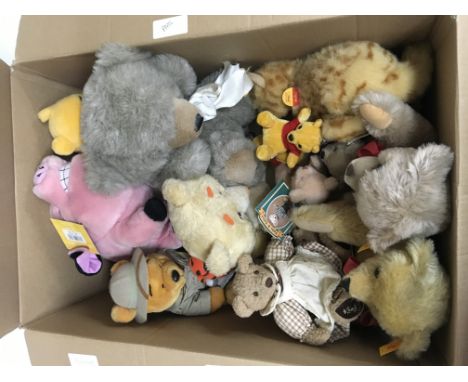 A collection of teddy bears comprising three boxes to include Steiff bears, PMS, Tails &amp; Tales, Disney and others.