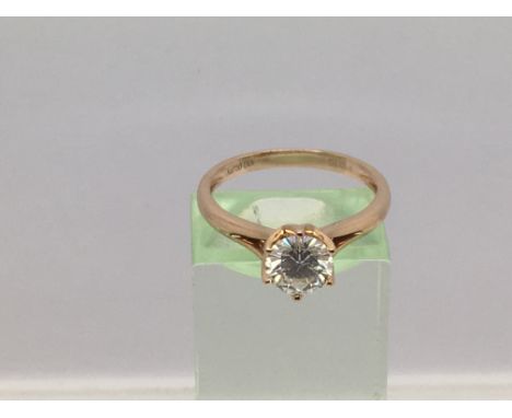 An 18ct rose gold moissanite ring, approx 1ct, approx 2.65g and approx size N-O.