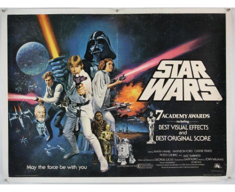 Star Wars (1977) British Quad film poster (Oscars style), directed by George Lucas and starring Mark Hamill, Harrison Ford an
