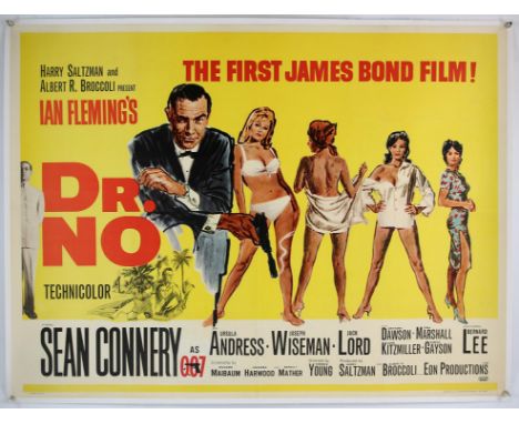 James Bond Dr. No (1962) British Quad film poster for the first James Bond film, illustration by Mitchell Hooks, starring Sea
