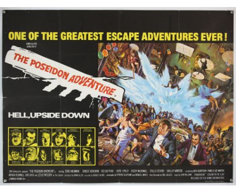 Five British Quad film posters from the 1970s including The Poseidon Adventure (1972), starring Gene Hackman with Mort Kunstl