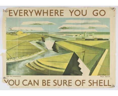 Everywhere You Go You can be sure of Shell - Vintage advertising poster, The Rye Marshes, artwork by Edward Scroggie, folded,