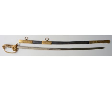 Kriegsmarine (1935-45) Offiziersäbel M 1923 geätzte Steckrückenklinge mit maritimen Motiven, Herstellerbezeichnung E.&amp;amp