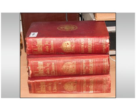 Books; The Plays Of Shakespeare by Howard Stanton 1858-60. a large 7x11'' set of three volumes in red cloth hardback with gil