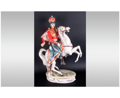 Italian - 20th Century Very Large and Substantial Hand Painted Ceramic Figure of a Napoleonic Military Officer on Horse Back 