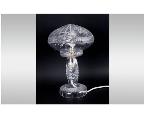 Early to Mid 20th Century cut glass mushroom lamp.