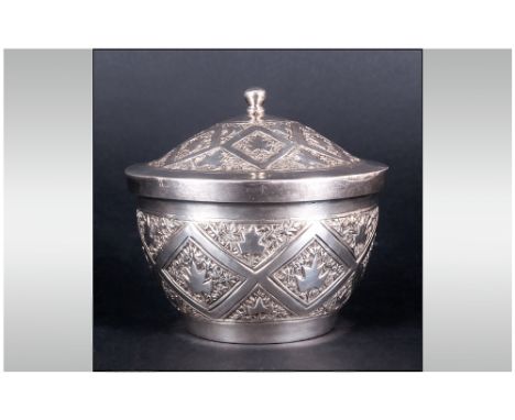 Oriental - Attractive Early 20th Century Silver Lidded Trinket Jar. The Cover and Body with Embossed Decoration. 900 - Silver