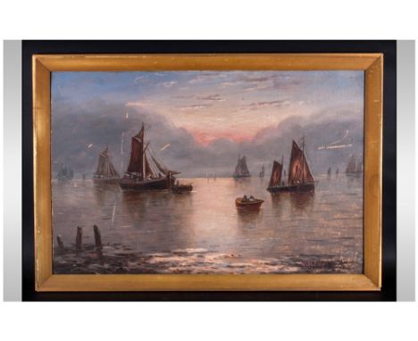 W. H. Day 19th/20th Century Artist ' Seascape ' Oil on Canvas, Signed. 18 x 28 Inches. 