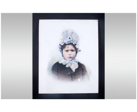 Painted Opaline Glass Panel, Depicting A Young Child. Late 19thC.  
