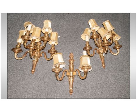 A Fine Pair Of Ormalu Five Branch Wall Lights In The French Style with shaped branches with candle drip trays, electrified. 2