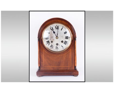 English Walnut Dome Topped Full Chimes Striking Mantle Clock 8 day movement, strikes on 5 gongs with outer wheel. Working ord
