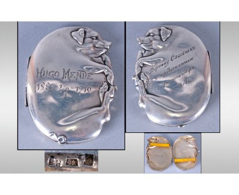 Continental Silver Novelty Cigarette Case Modelled In The Form Of A Plump, Recumbent Pig, Gilt Wash Interior, The Hinged Cove