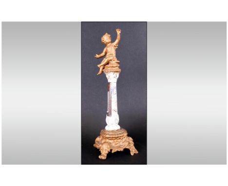 A Large French Plaster Cast Of A Rearing Lion After Bayre. Bronzed Finish, 18" in length, 9" in height. Together with a Frenc
