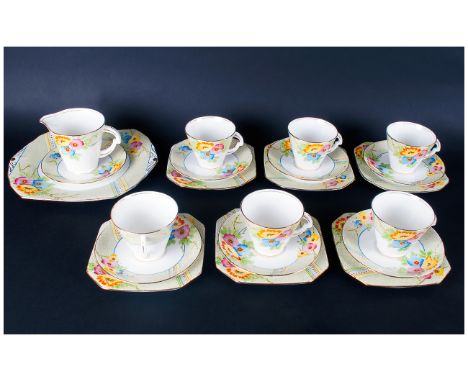 Royal Standard China 37 Piece Tea Service, Comprises 11 Trios, Milk Jug and Sugar Bowl, 1 Sandwich Plate, Saucers. Pattern Nu