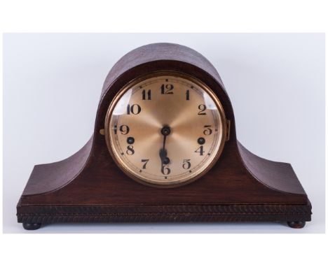 German 1930's Oak Cased Chiming Mantel Clock. Chimes on 5 Rods / Gong. Westminster Chime. 9 Inches High. 