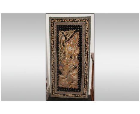 A Carved Indian Teak Wall Hanging Corner Unit profusely carved. With a dome top and a shaped interior with shelf. Decorated w