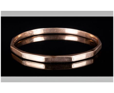 Edwardian - Faceted 9ct Gold Bangle, Marked 9ct. 3 Inches In Diameter. 13.6 grams. 