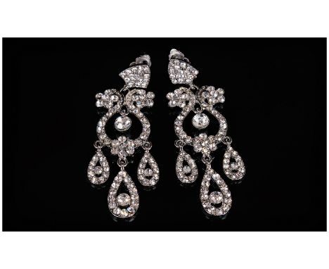 Crystal Chandelier Clip-On Statement Earrings, a pair of multi drop and loop white crystal glamorous earrings, unusually set 