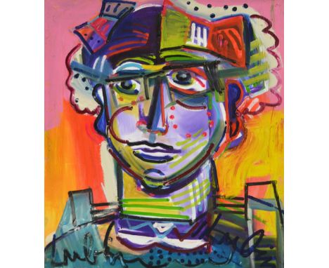 NOAH LUBIN (b.1979); acrylic on canvas, abstract colourful portrait, signed, 60 x 50cm, unframed. (D) CONDITION REPORT: This 