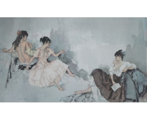 After WILLIAM RUSSELL FLINT (1880-1969); a limited edition coloured print, three semi nude females, 702/850, bearing blind st