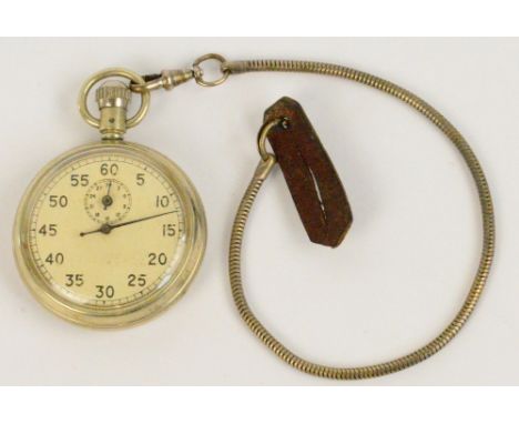 A vintage military issue chromed cased open face pocket stopwatch, the circular dial set with Arabic second numerals and with