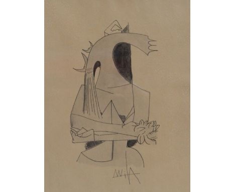 WILFREDO LAM (Cuban, 1902-1982); watercolour and ink, abstract portrait, signed, purchased from Pheonix Fine Art, ex-Gerald N