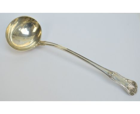 A George IV hallmarked silver King's pattern ladle with oval bowl, Charles Eley, London 1925, length 33cm, approx 9.6ozt.