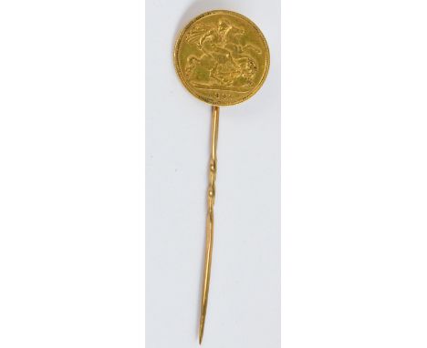 A Victoria half sovereign, 1897, converted to a tie pin. CONDITION REPORT: Rubbed Victoria's head and slight rubbing to rever