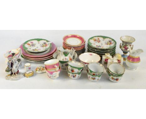 A Continental floral transfer decorated porcelain part tea set, some Copeland Spode examples, three Royal Worcester bottles, 