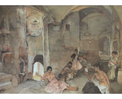 After WILLIAM RUSSELL FLINT (1880-1969); a limited edition coloured print, an interior scene with semi nude females, limited 