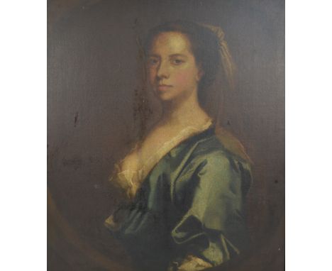 18TH CENTURY ENGLISH SCHOOL; oil on canvas, portrait of a woman, unsigned, 76 x 63cm, framed. CONDITION REPORT: Mended rip to
