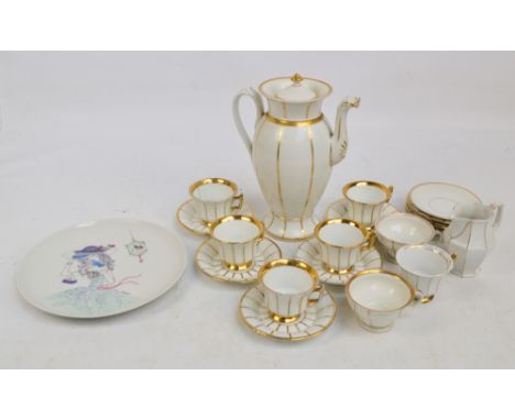 An early to mid 20th century Czechoslovakian porcelain assorted part coffee set comprising a coffee pot of ovoid form, height