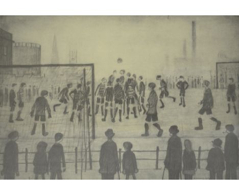 LAURENCE STEPHEN LOWRY (1887-1976); a limited edition black and white print, "The Football Match", bearing GFA blind stamp lo