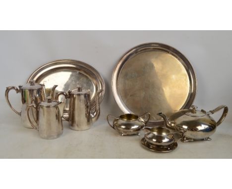 An electroplated four piece tea service of squat form, James Dixon & Son, and a further Sheffield similar set of tapering for