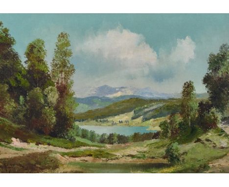 R. GORITZ; oils, Continental mountainous lake landscape, signed, 50 x 75cm, framed. (D) CONDITION REPORT: Good condition with