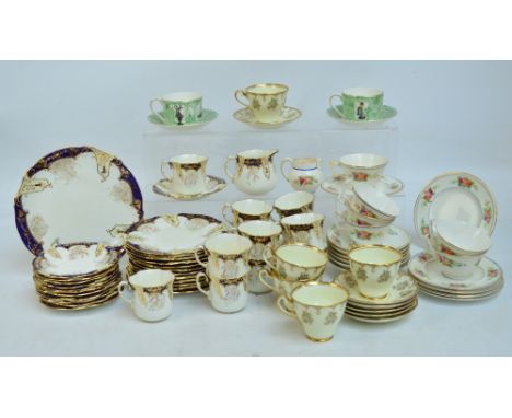 A quantity of mixed tea ware including Mintons cups and saucers with posy design, two Wedgwood Millennium cups and saucers, S