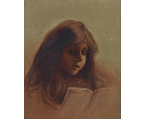 E.D. SCOTT; oil on canvas, portrait study of a young girl reading, signed, 38 x 30cm, framed. (D) CONDITION REPORT: This lot 