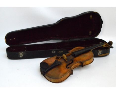 A full sized German violin with two-piece back, length 35.8cm, branded below the button "Piotti Montebello", cased. CONDITION