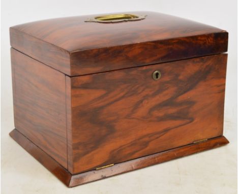 A Victorian walnut jewellery box of rectangular form with silk button lined interior and a fall front section enclosing a dra