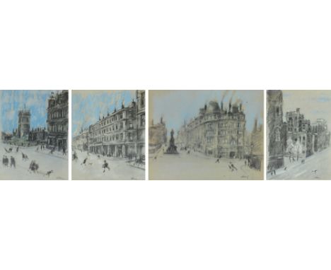 HAROLD RILEY; a set of four signed limited edition coloured prints, various Northern street scenes, signed in pencil lower ri