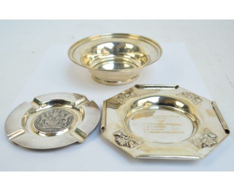 An Edward VII hallmarked silver dish of octagonal form embossed with acorn motifs, engraved "Hill Valley Golf Club Pro-AM 197
