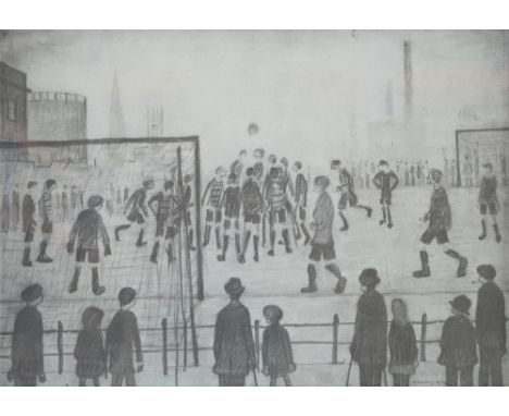 LAURENCE STEPHEN LOWRY (1887-1976); a signed limited edition black and white print, "The Football Match", signed in pencil lo