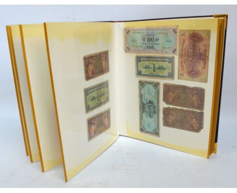 A small collection of various WWII period bank notes including three pence examples issued by Command of the Army Council, an