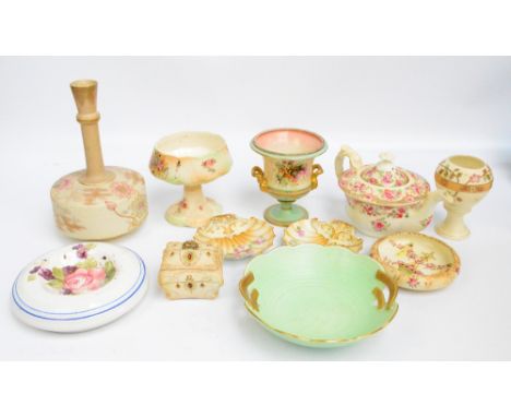 A small quantity of early 20th century vases and dishes including shell shaped dishes, urn shaped vase, and a 19th century te