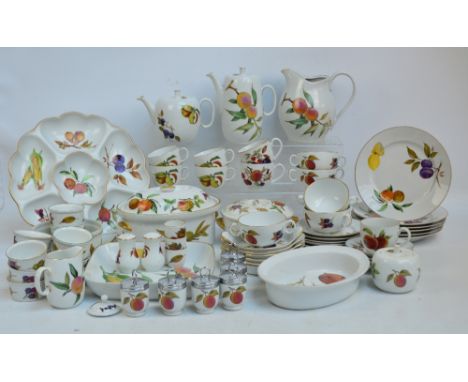 A quantity of Royal Worcester "Evesham" pattern decorated dinner and tea ware comprising a coffee pot, tea pot, cups and sauc