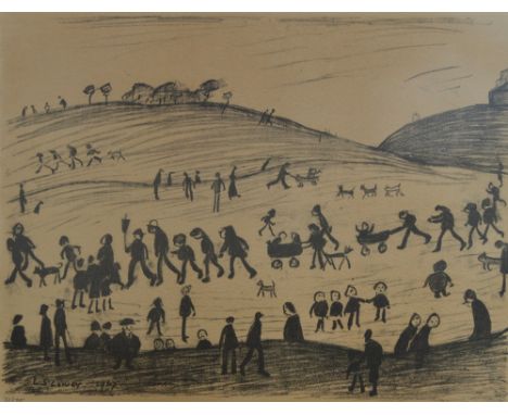 LAURENCE STEPHEN LOWRY (1887-1976); a signed limited edition two tone lithograph, "The Hillside", signed in pencil to lower r