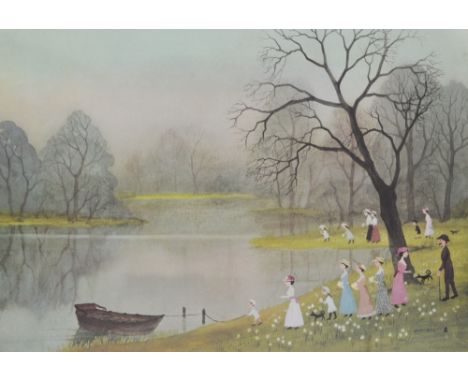 HELEN BRADLEY (1900-1979); a signed limited edition print, lake side park scene, part of the Miss Carter Wore Pink pictures, 